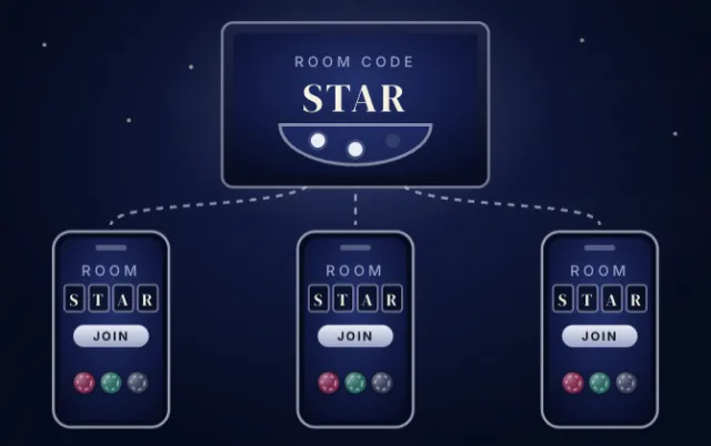 Starsade: three phones join the room with the same code
