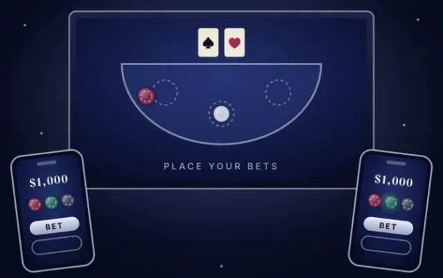 Starsade: two phones place bets while the TV shows the table